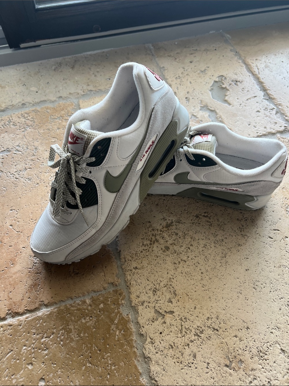 Nike White and Olive Green Air Max Sneakers